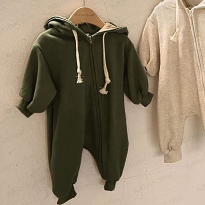Baby Solid Color Hooded Casual Romper - Dark Green - 18-24M - image 4