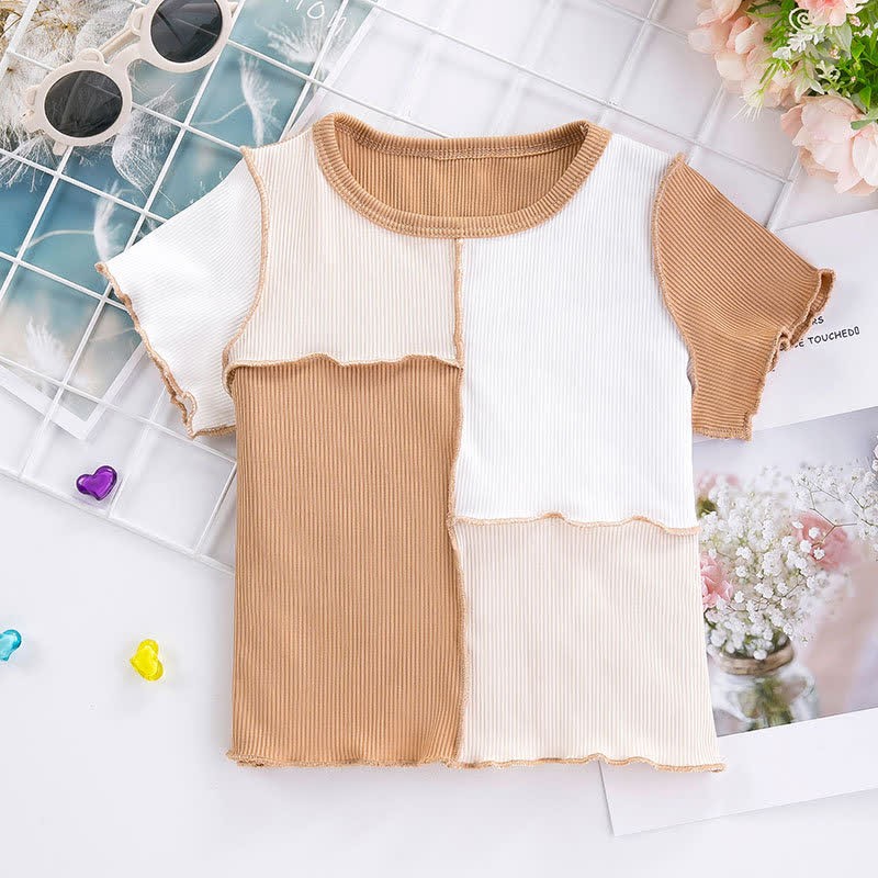 Kid Contrast Color Block T-Shirt - Khaki - 8Y - image 7