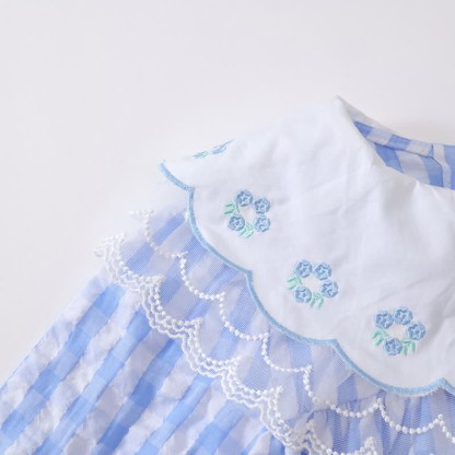 Toddler Blue Plaid Flower Lace Lapels Dress - image 4