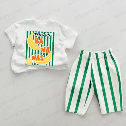 THIS IS BANANAS Baby Green Vertical Striped 2-piece Set - White&Green - 2-3T - image 1