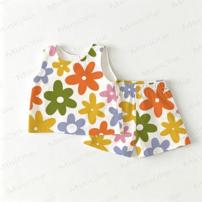 Baby Toddler Flower Tank and Shorts 2-piece Set - White - 3-4T - image 1