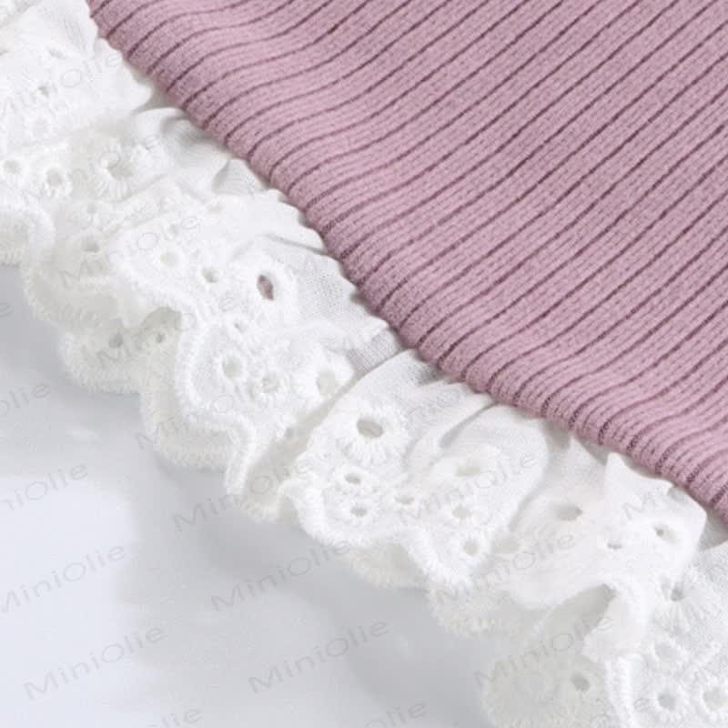 Toddler Girl Ribbed Bow Lace Long Sleeve T-Shirt - image 13