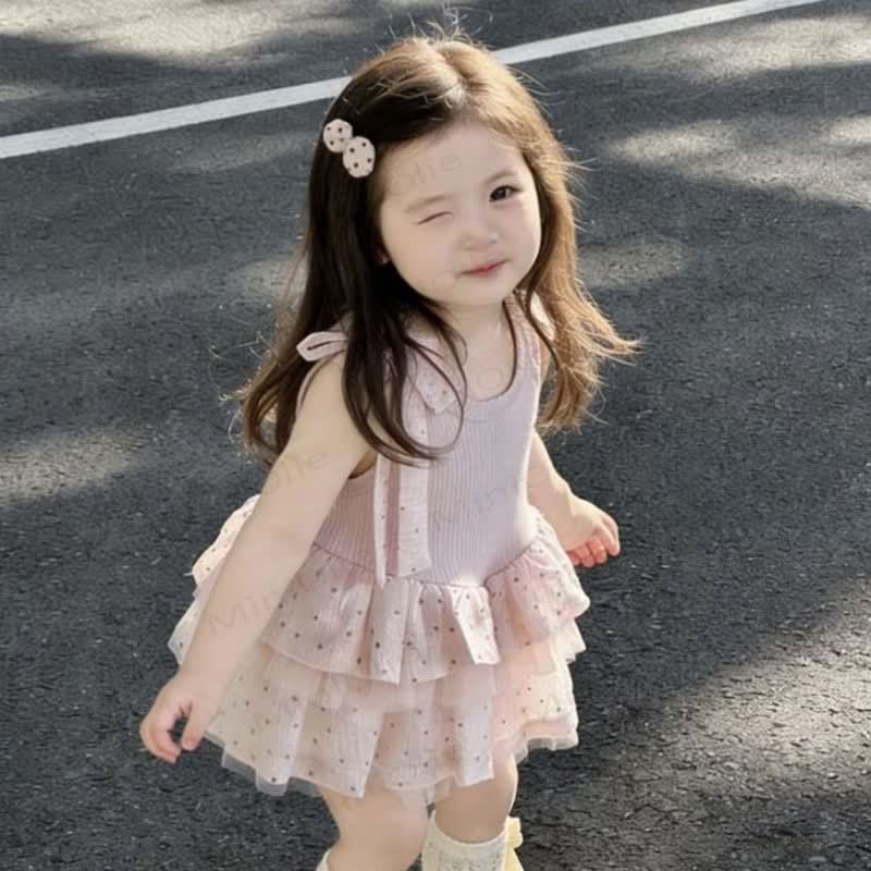 Toddler Girls Polka Dot Tiered Tulle Sleeveless Dress - image 3