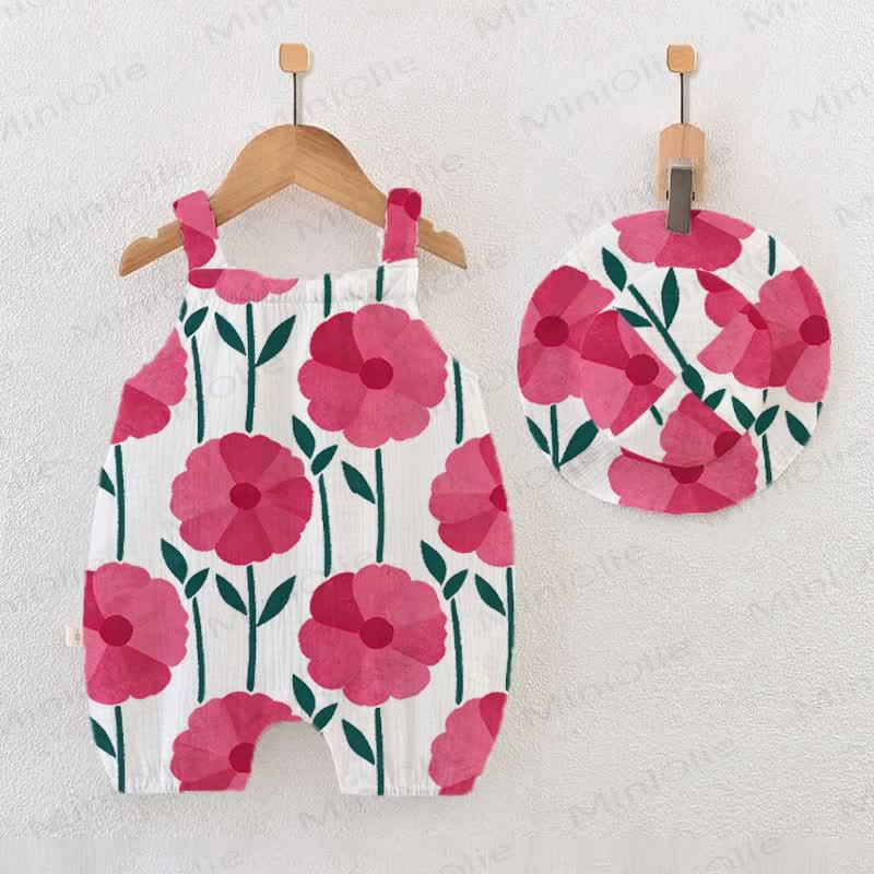 Baby Red Poppy Print Romper with Hat - White - 18-24M - image 1