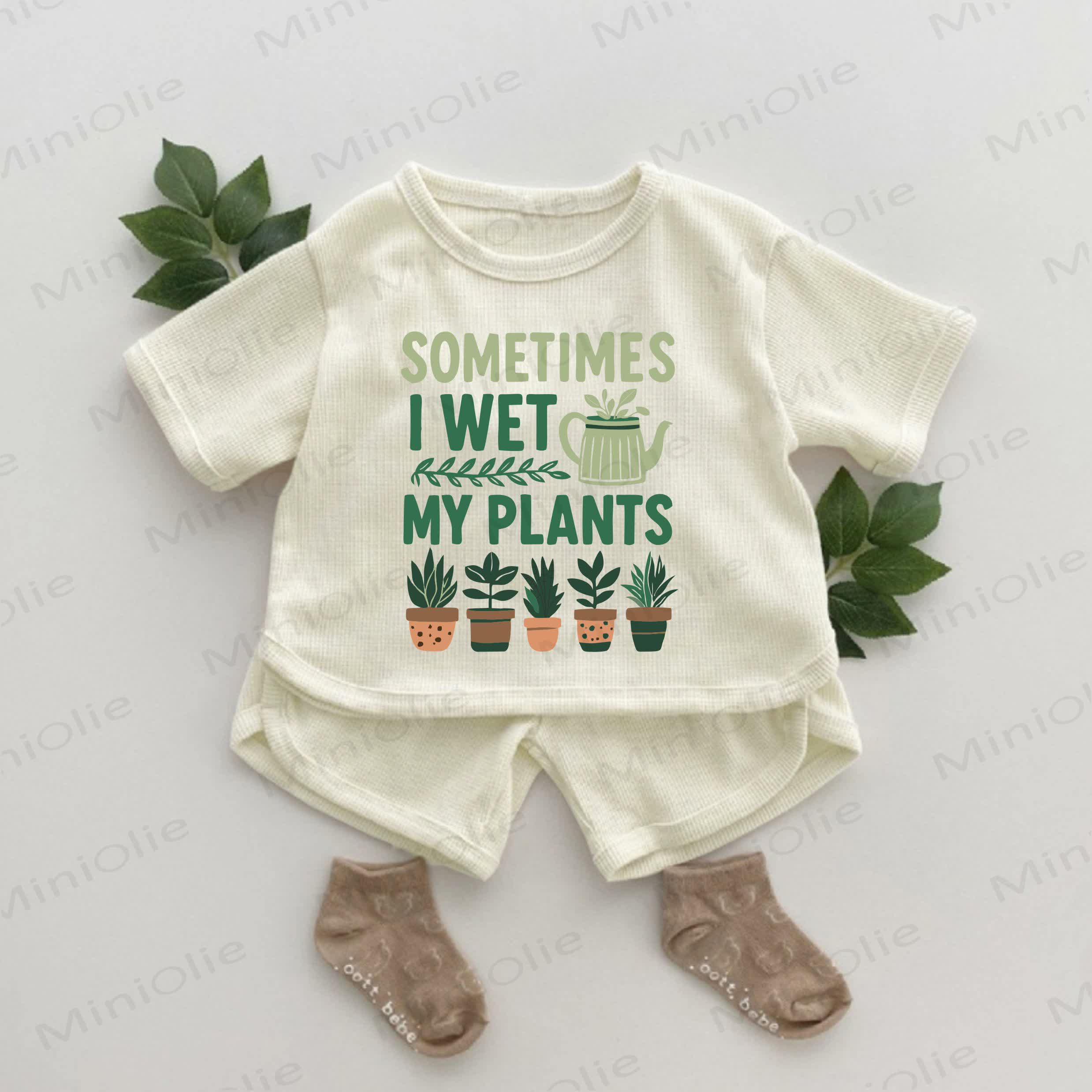 SOMETIMES I WET MY PLANTS Baby Plant Print Waffle 2-piece Set - Apricot - 2-3T - image 1