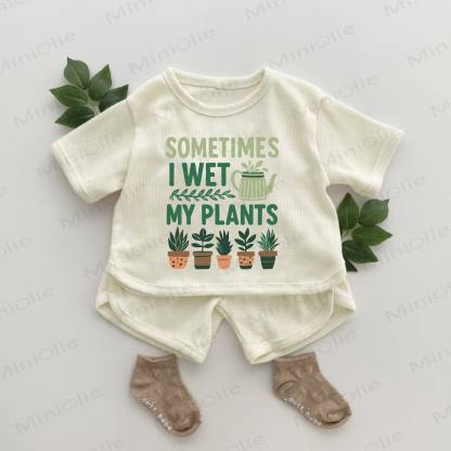 SOMETIMES I WET MY PLANTS Baby Plant Print Waffle 2-piece Set - Apricot - 2-3T - image 1