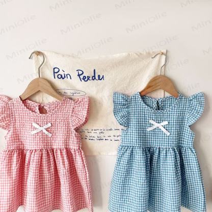 Baby Lovely Bow Plaid Ruffled Dress - image 4