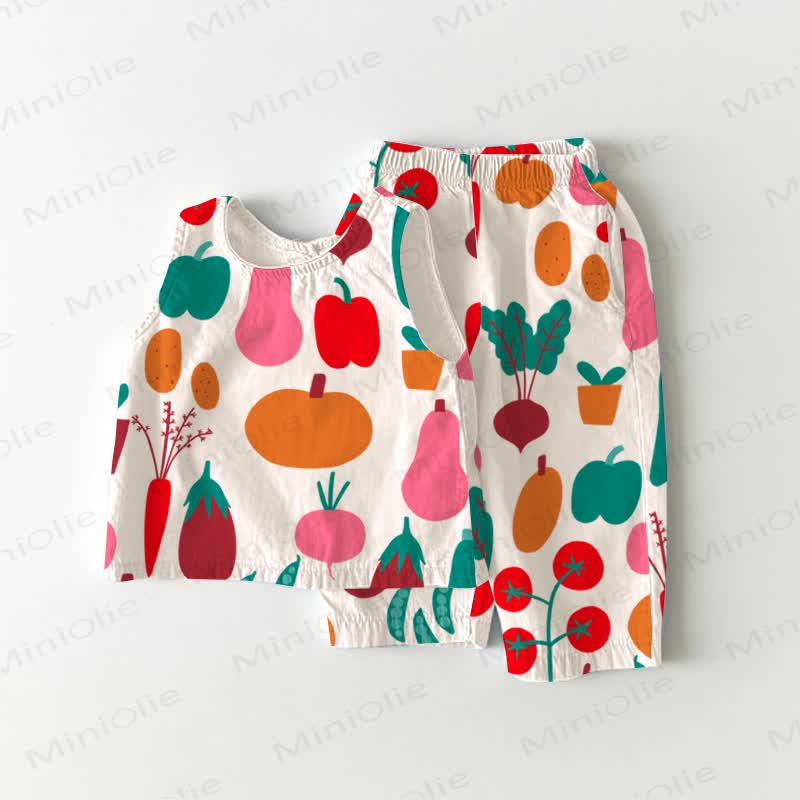 Baby Toddler Girl Vegetable Print White Sleeveless 2-piece Set - White - 3-4T - image 1