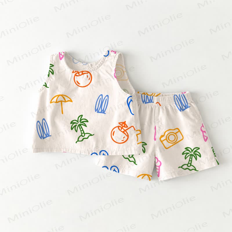 Baby Toddler Colorful Print Top and Shorts 2-piece Set - White - 3-4T - image 1