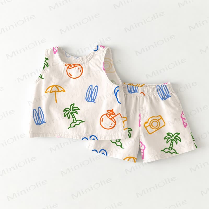 Baby Toddler Colorful Print Top and Shorts 2-piece Set - White - 3-4T - image 1