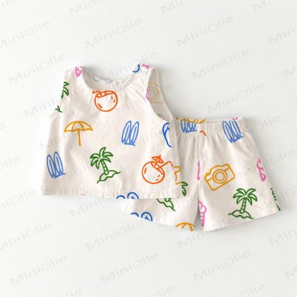 Baby Toddler Colorful Print Top and Shorts 2-piece Set - White - 3-4T - image 1