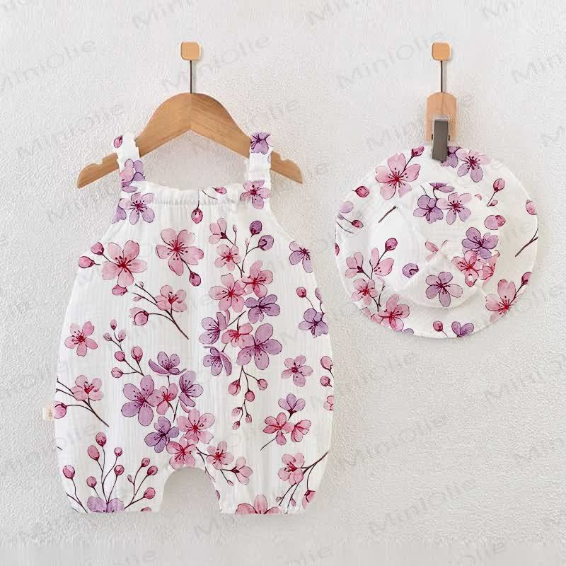 Baby Cherry Blossom Print White Romper With Hat - White - 18-24M - image 1