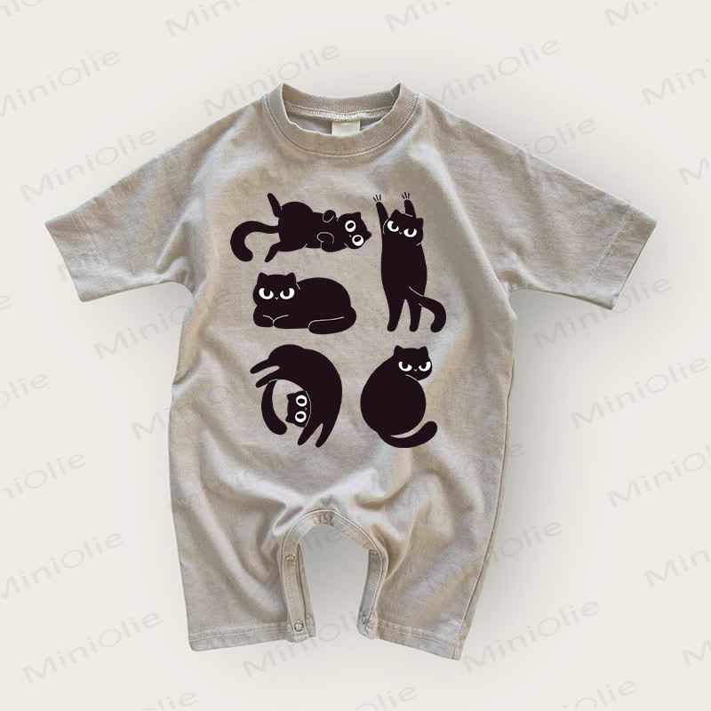 Baby Black Cats Pattern Grey Romper - Warm Grey - 18-24M - image 1