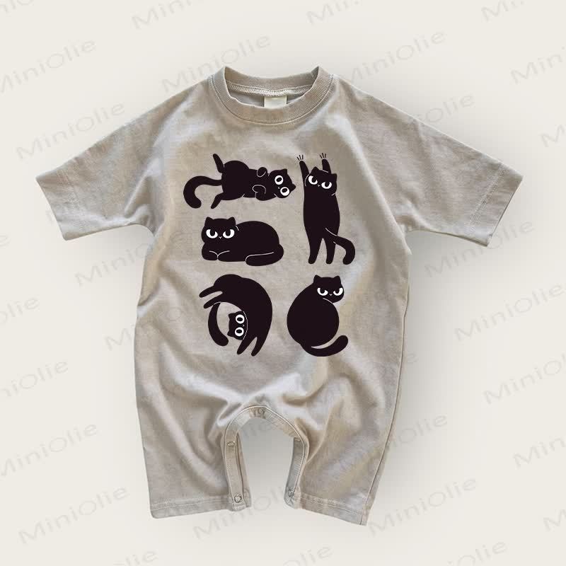 Baby Black Cats Pattern Grey Romper - Warm Grey - 18-24M - image 1