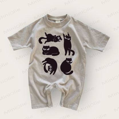 Baby Black Cats Pattern Grey Romper - Warm Grey - 18-24M - image 1