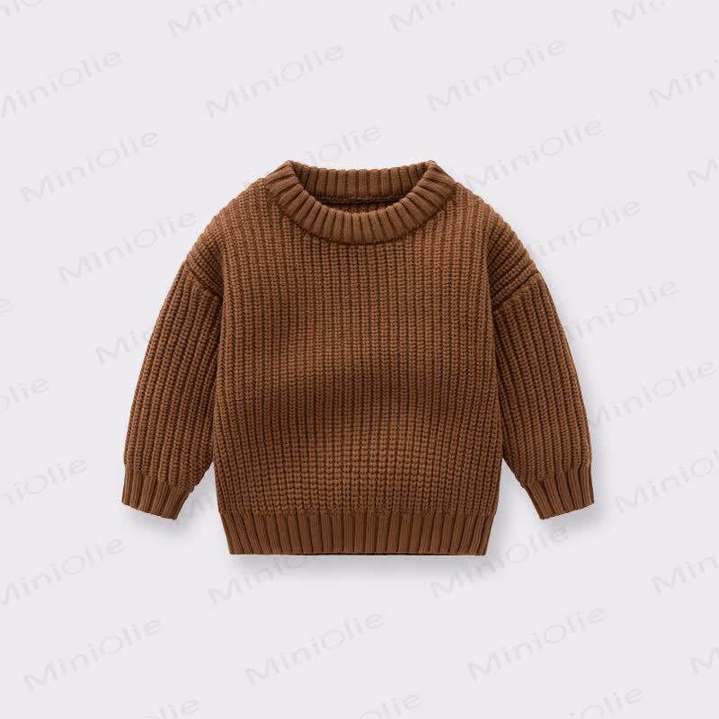Kid Solid Color Crew Neck Viintage Sweater - Coffee - 8Y - image 5