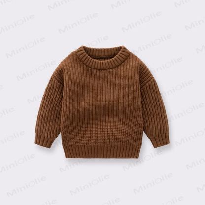 Kid Solid Color Crew Neck Viintage Sweater - Coffee - 8Y - image 5