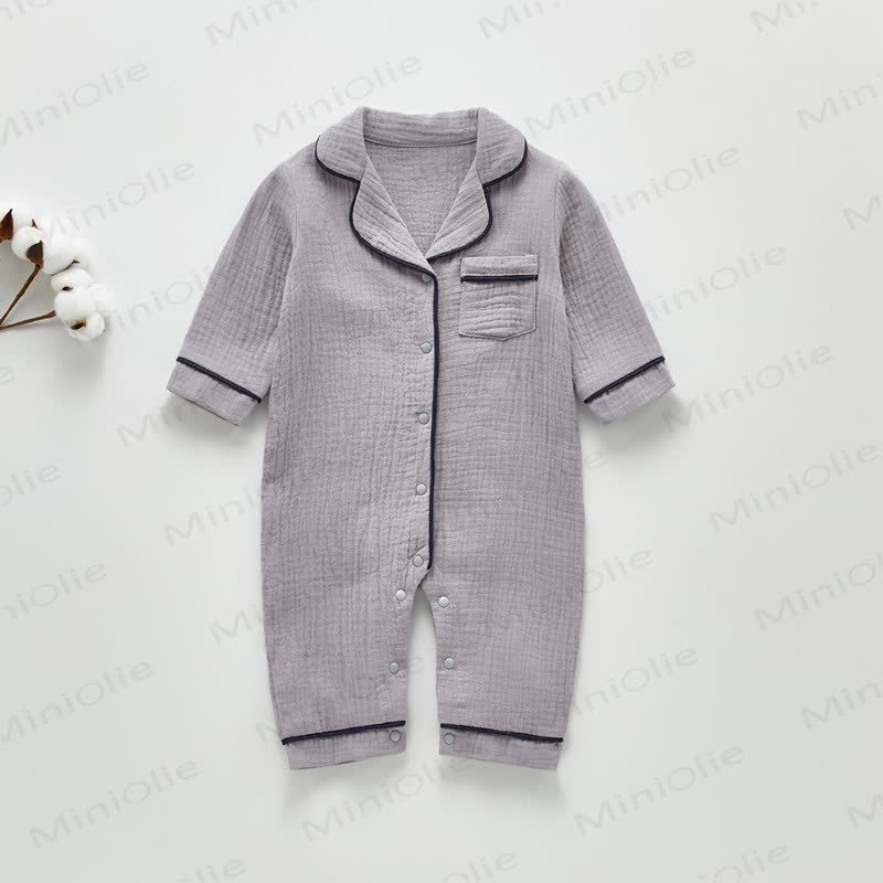 Baby Pocket Lapel Pajamas Romper - Grey - 18-24M - image 4