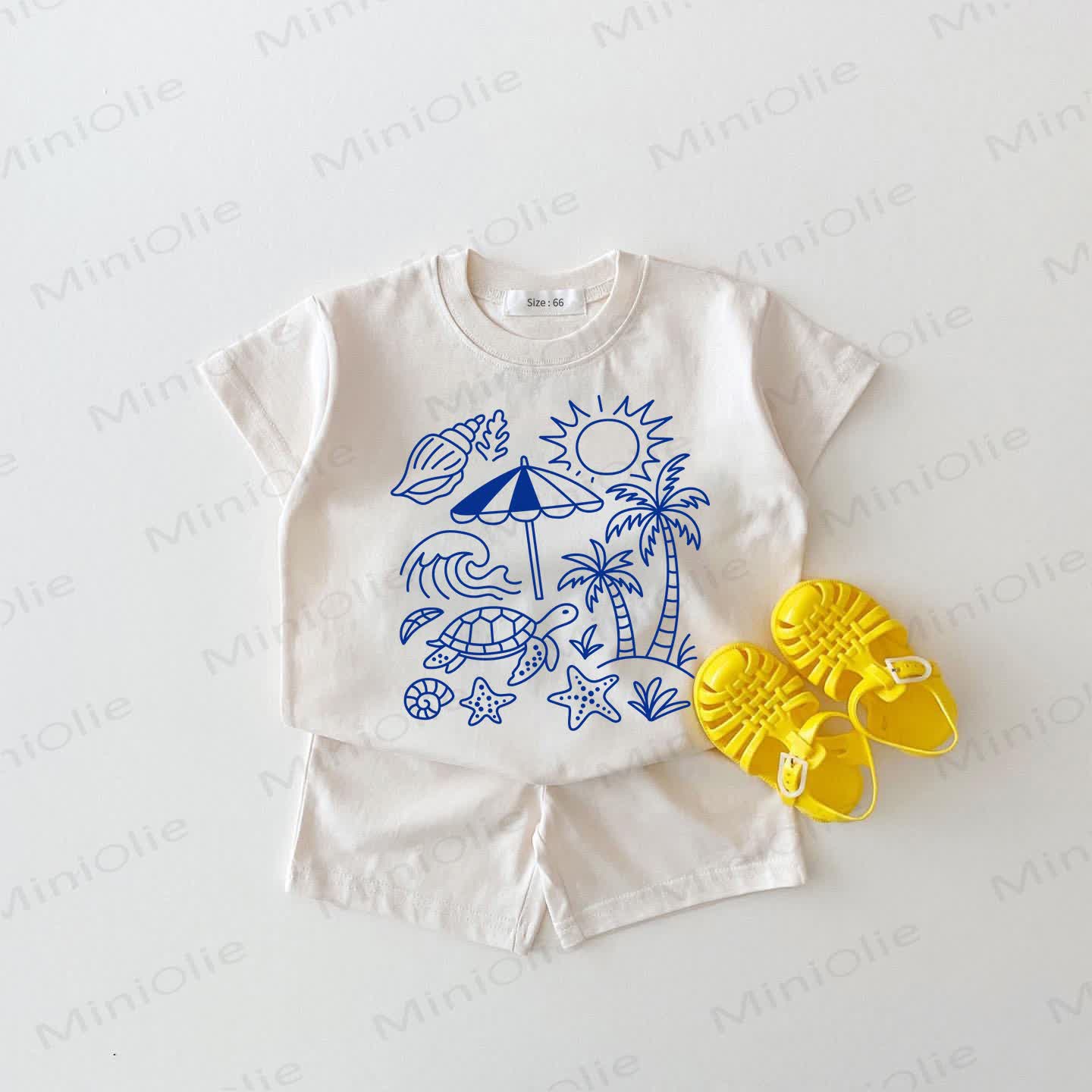 Baby Turtle White Tee and Shorts 2-piece Set - White - 18-24M - image 1