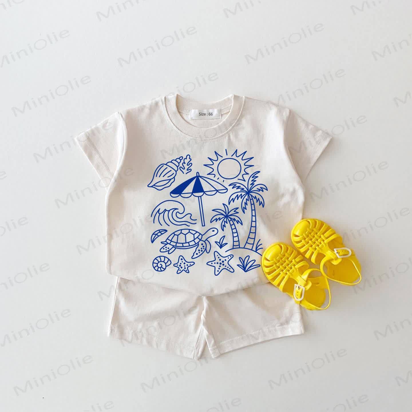 Baby Turtle White Tee and Shorts 2-piece Set - White - 18-24M - image 1