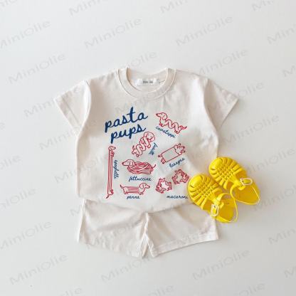 Baby Pasta Dog White Tee and Shorts 2-piece Set - White - 18-24M - image 1