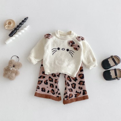 Baby Toddler Girls Leopard Cat Bow 2-piece Set - image 4