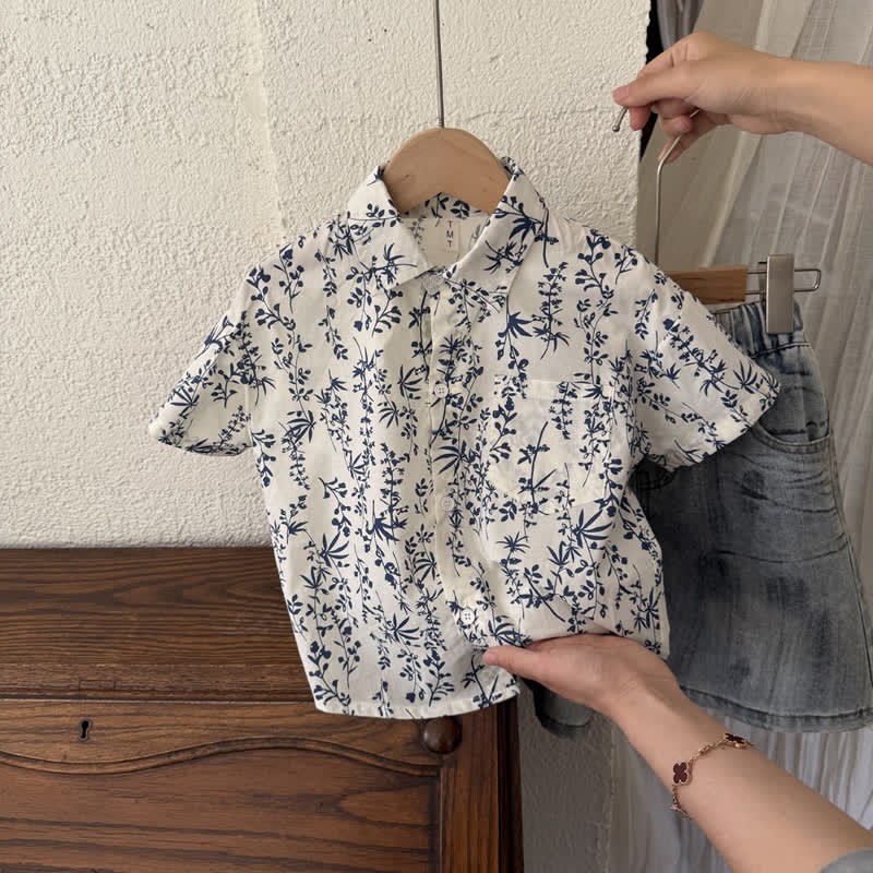 Kid Boy Floral Ink Painting Shirt Top - image 3