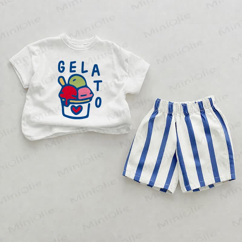 GELATO Baby Print Blue Vertical Striped 2-piece Shorts Set - White&Blue - 2-3T - image 1
