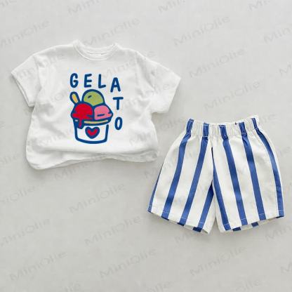 GELATO Baby Print Blue Vertical Striped 2-piece Shorts Set - White&Blue - 2-3T - image 1