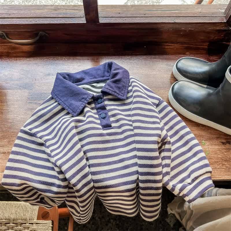 Toddler Polo Striped Casual Soft T-shirt - Blue - 7-9T - image 1