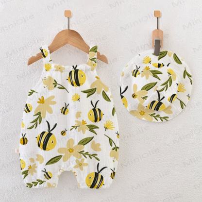 Baby Bee Print White Jumpsuit with Hat - White - 18-24M - image 1