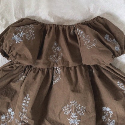 Baby Embroidered Flower Puff Sleeves Dress - Brown - 2-3T - image 5
