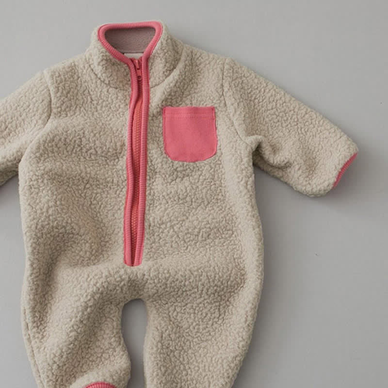 Baby Contrast Color Fleece Romper - image 18