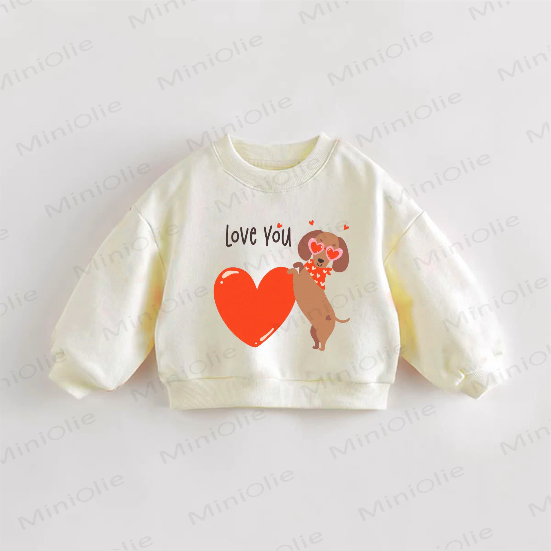 LOVE YOU Baby Toddler Heart Dog Print Slogan Sweatshirt - Cream - 3-5T - image 1