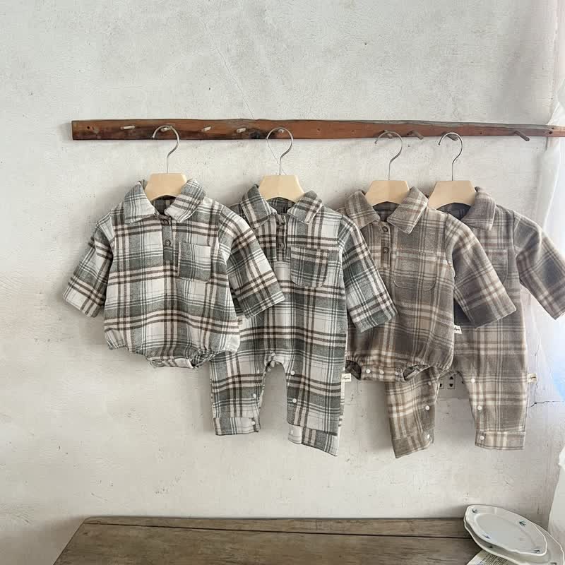 Baby Retro Plaid Lapel Romper/Bodysuit - image 1