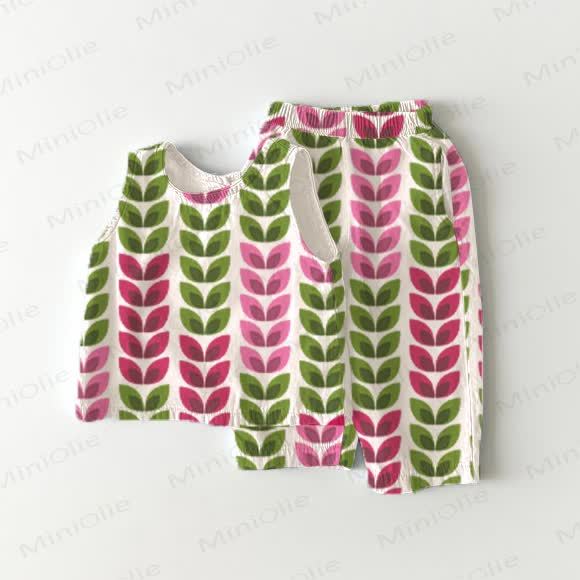 Baby Toddler Leaves Print Sleeveless 2-piece Set - Beige - 3-4T - image 1