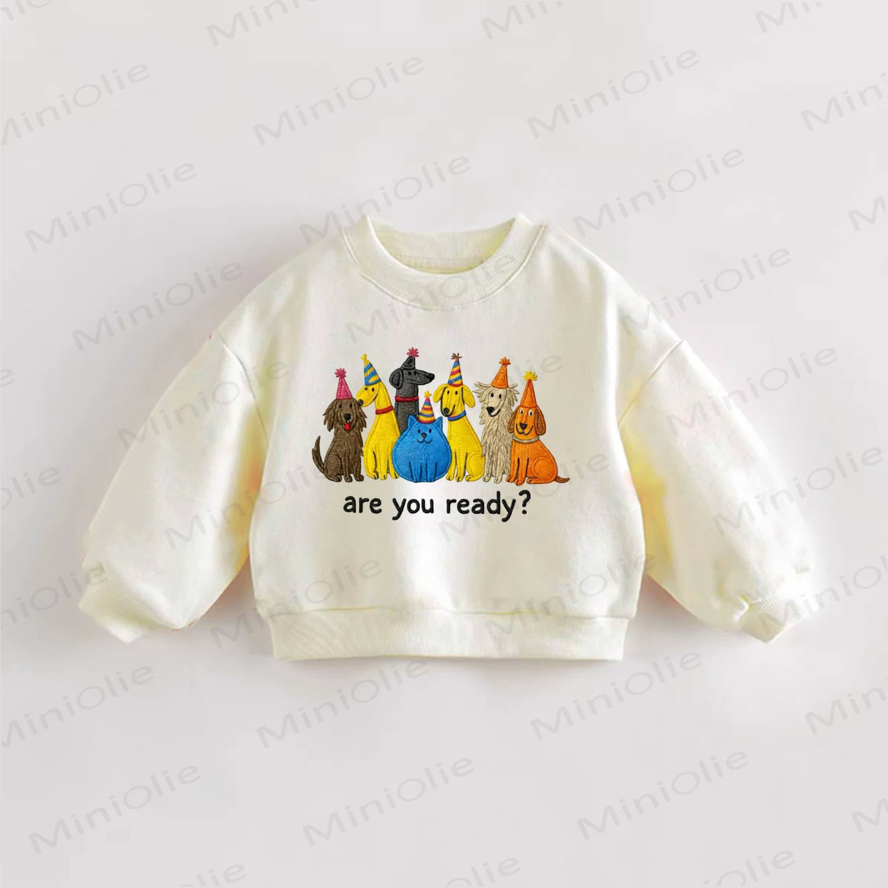 ARE YOU READY? Baby Toddler Dog Print Slogan Sweatshirt - Cream - 3-5T - image 1