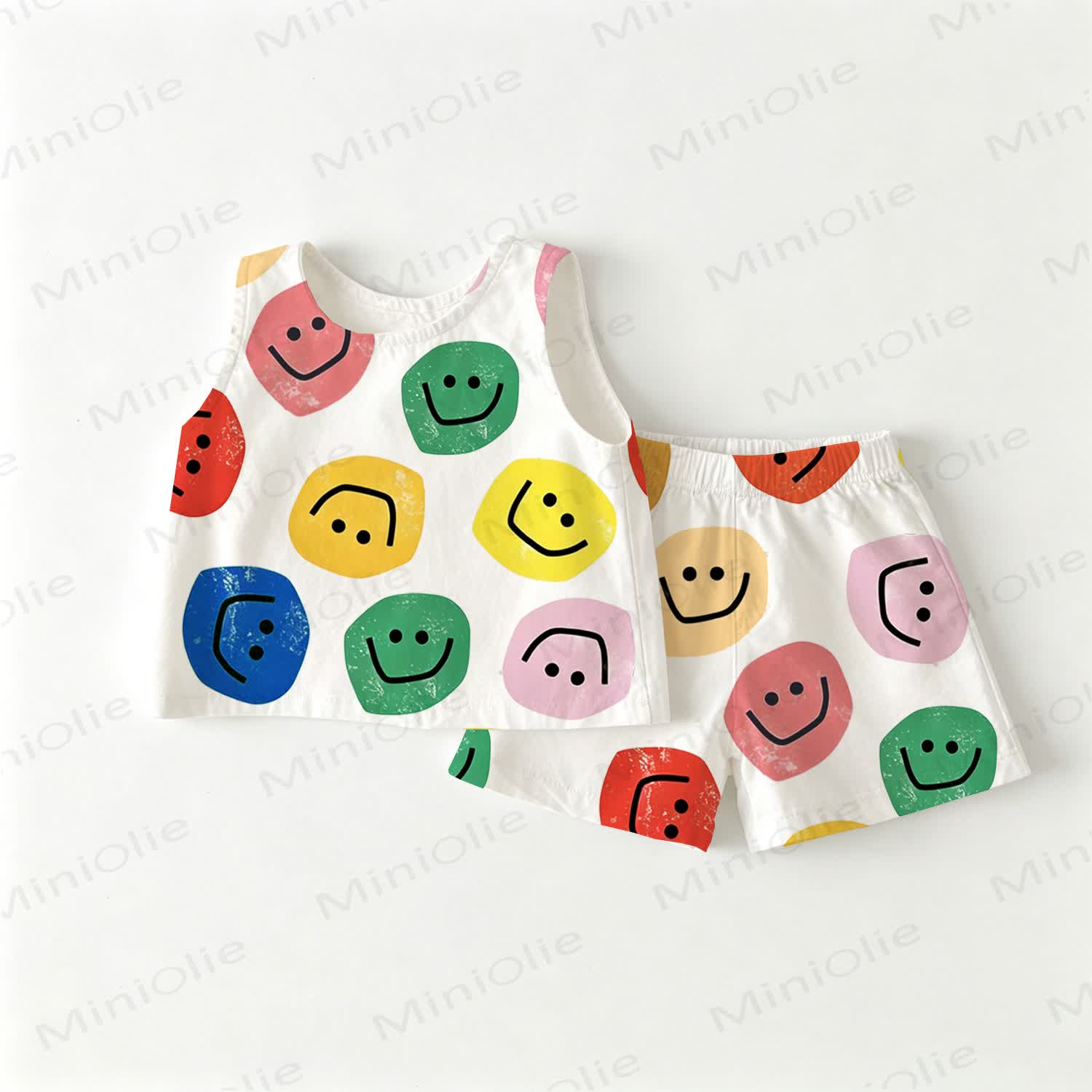Baby Toddler Smile Face Print White Top and Shorts 2-piece Set - White - 3-4T - image 1