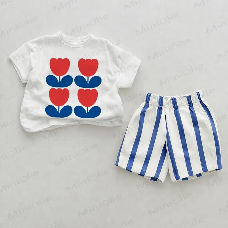 Baby Tulip Blue Vertical Striped 2-piece Shorts Set - White&Blue - 2-3T - image 1