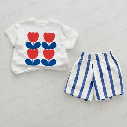 Baby Tulip Blue Vertical Striped 2-piece Shorts Set - White&Blue - 2-3T - image 1