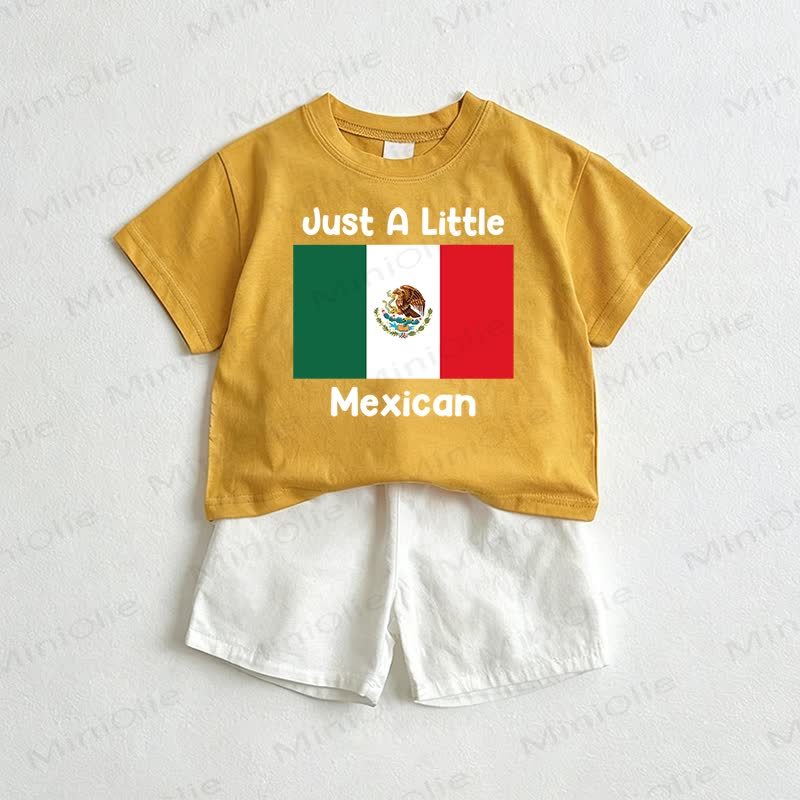 JUST A LITTLE MEXICAN Baby Tee and Shorts 2-Piece Set - Yellow&White - 3-5T - image 1
