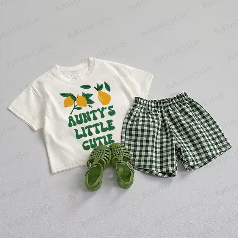 AUNTY'S LITTLE CUTIE Baby Tee and Shorts 2-Piece Set - White&Green - 3-5T - image 1