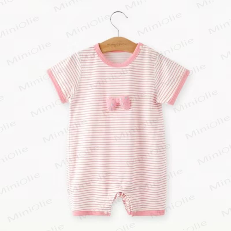 Baby Animal/Bowknot Striped Romper - Pink - 18-24M - image 4