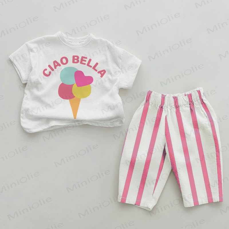 CIAO BELLA Baby Ice Cream Pink Vertical Striped 2-piece Set - White&Pink - 2-3T - image 1