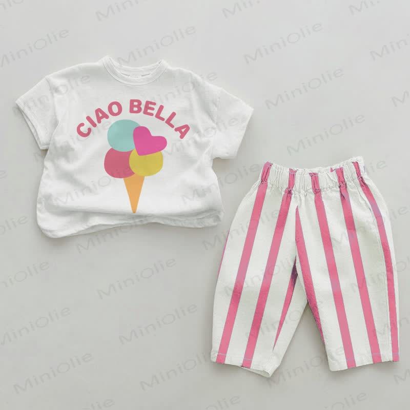 CIAO BELLA Baby Ice Cream Pink Vertical Striped 2-piece Set - White&Pink - 2-3T - image 1
