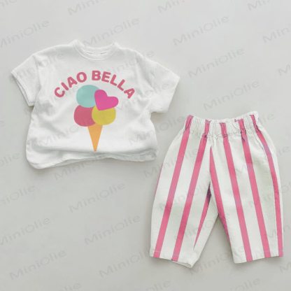 CIAO BELLA Baby Ice Cream Pink Vertical Striped 2-piece Set - White&Pink - 2-3T - image 1