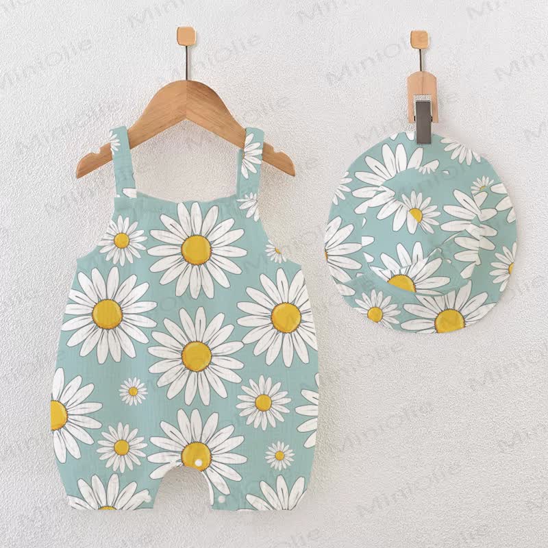Baby Green Daisy Floral Romper With Hat - Green - 18-24M - image 1