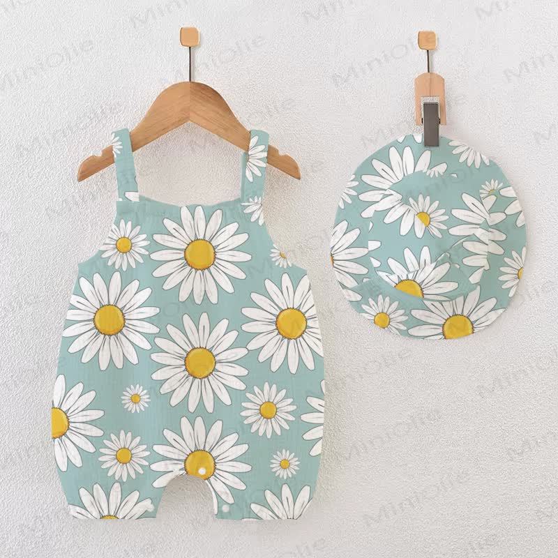 Baby Green Daisy Floral Romper With Hat - Green - 18-24M - image 1