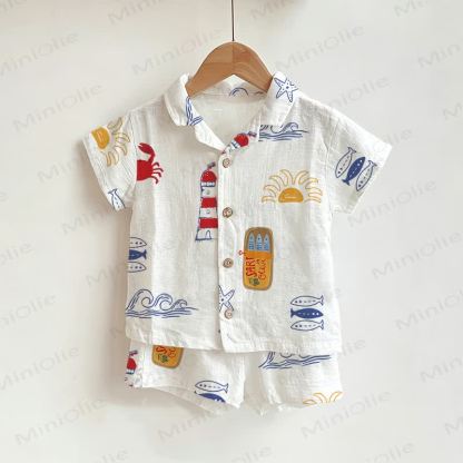 Baby Toddler White Ocean Shirt and Shorts 2-piece Set - White - 3-5T - image 1