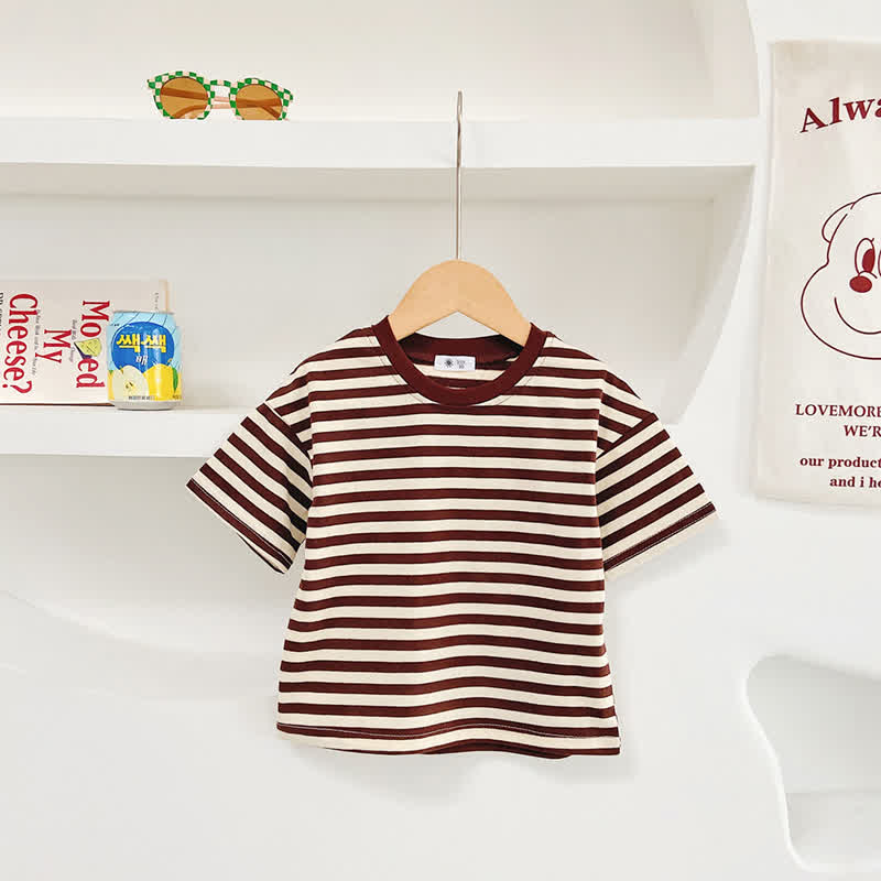 Toddler Striped Crew Neck Summer T-Shirt - Brown - 10-11T - image 5